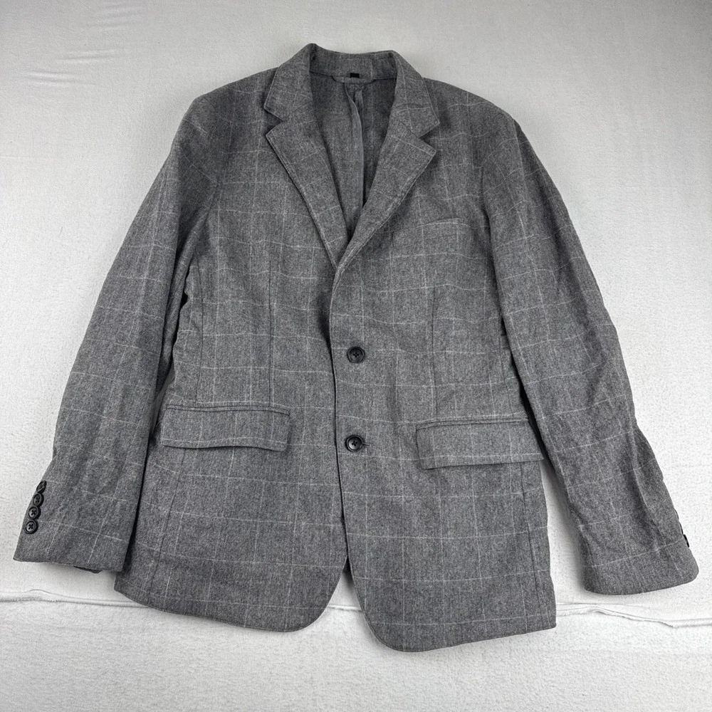 Bonobos Tollegno Men Gray Windowpane Unstructured Blazer 40R Slim Fit Wool blend